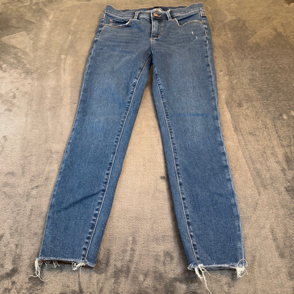 Ann Taylor The‎ Skinny Jeans Womens 2 Petite Blue Raw Hem Stretch Denim